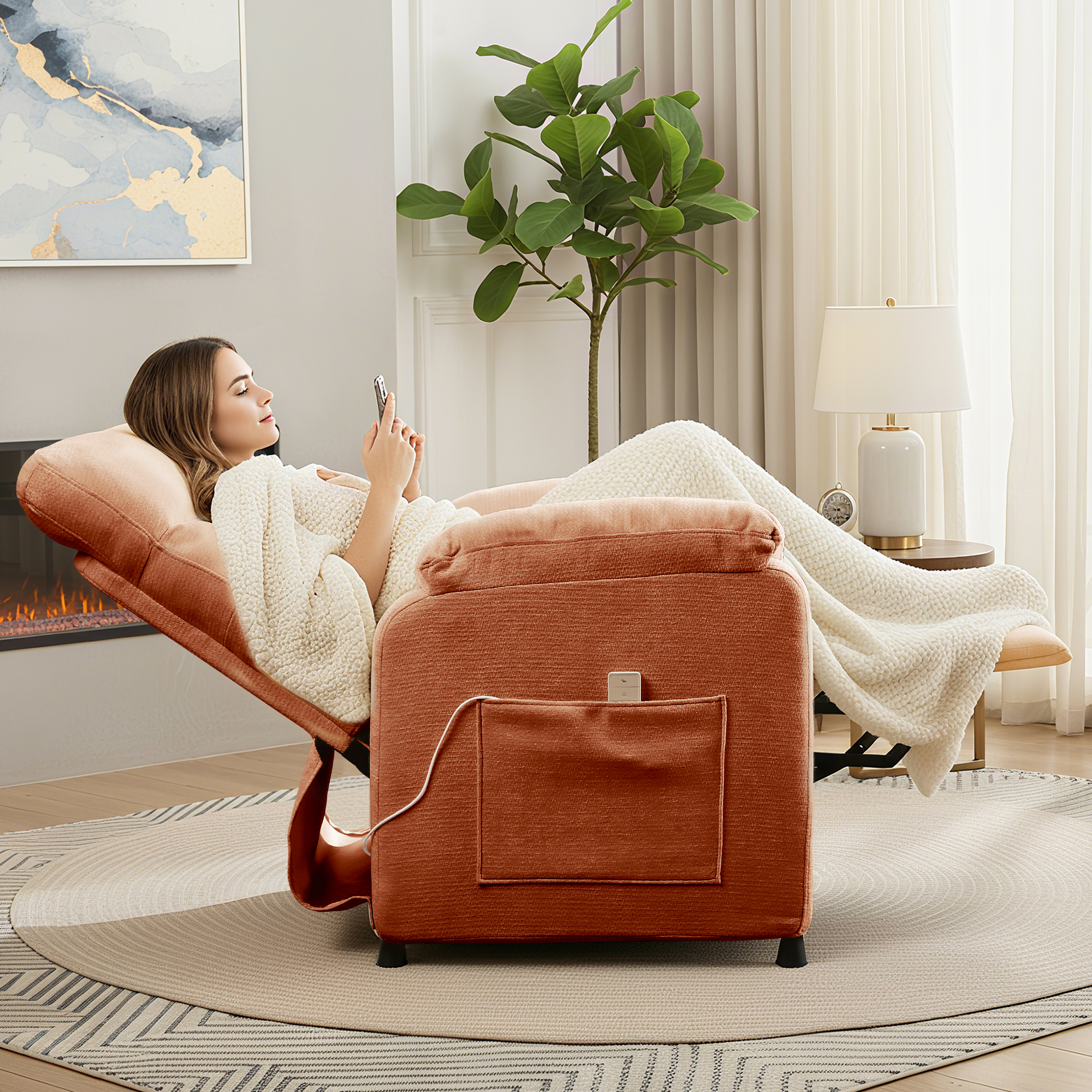 Miniyam Motorized Recliner in Orange, Features 7-Zone Support, Wired Memory Remote & Quiet Brushless Motor