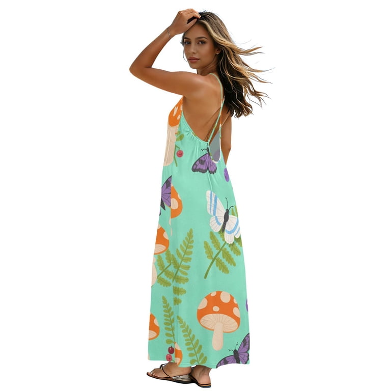 green mushroom dress DALAWU Women Oversize Style Open-Back Design-Mushroom Witch Moth Background Pattern Patterng, Women's, Size: Large forget-me-not