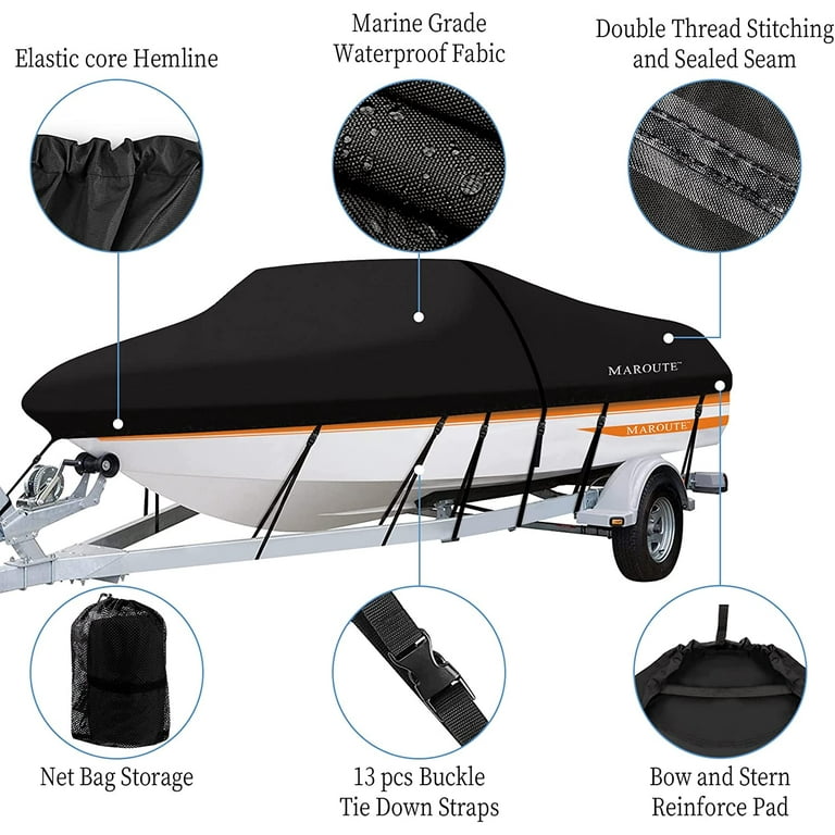 Boat Cover, Dsstyles 300D Waterproof Trailerable Marine Grade Polyster Canvas Fits V-Hull, Tri-Hull Fishing Boat, Runabout, Ski Boat, Bass Boat, Up to