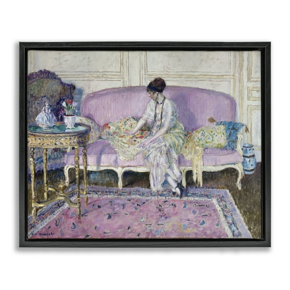 Stupell Industries Classical Woman on Sofa People Painting Black Floater Framed Canvas Art Print Wall Art, 21 x 17