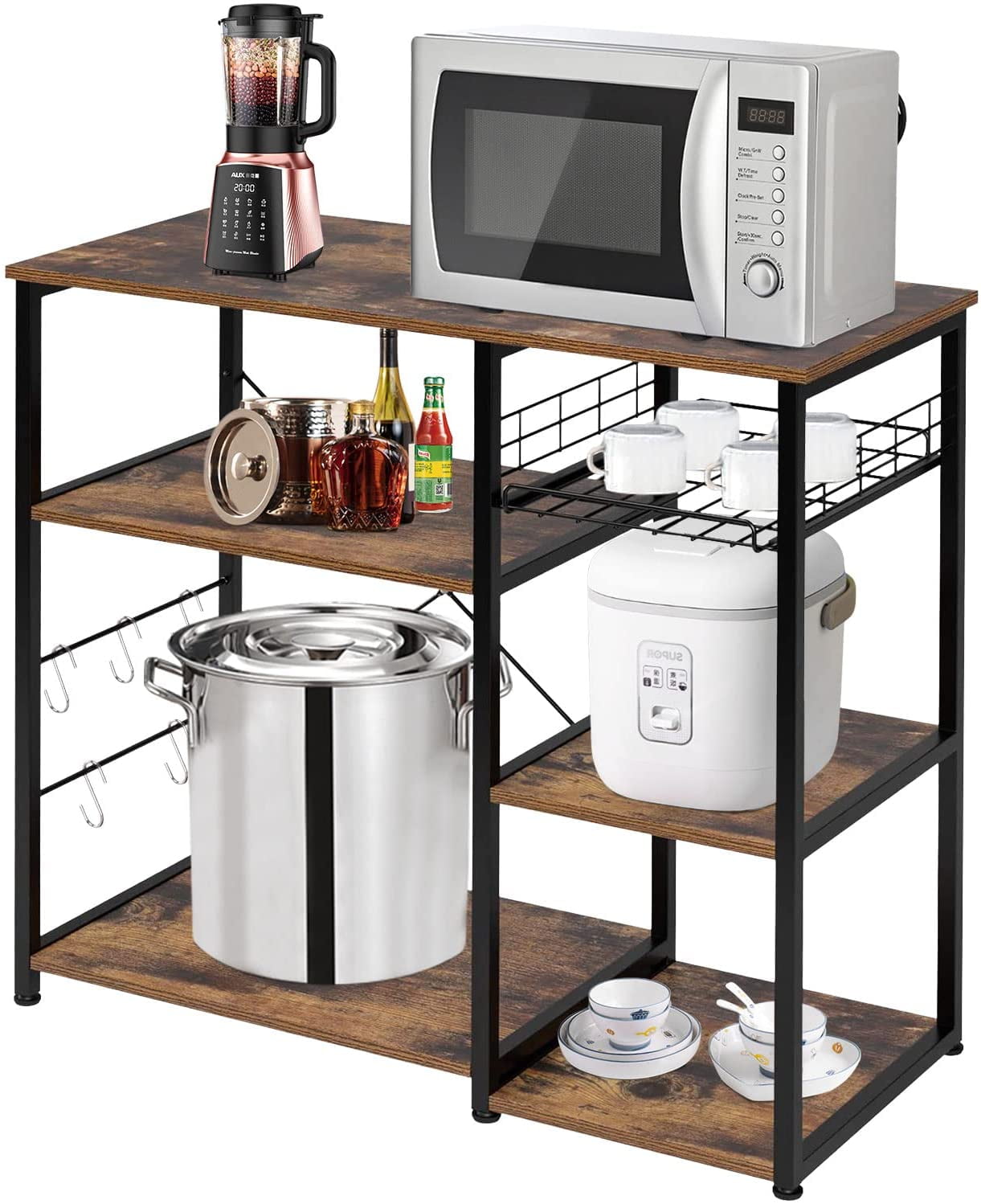 Rustic microwave 2024 stand with storage