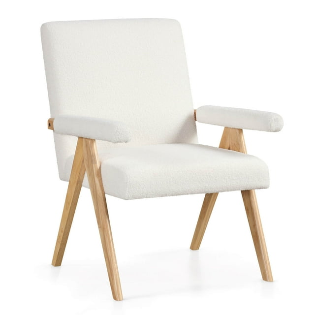 Costway 1 PCS Fauteuil d'Appoint Mi-Siècle Moderne avec Cadre en Bois de Caoutchouc Massif et Accoudoirs Rembourrés