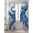 thumbnail image 2 of Marine Animal Sheer Curtains 2 Panels Set Octopus Coral Shell Linen Texture Lihgt Filtering Rod Pocket Voile Drape, Semi Sheer Window Curtains for Bedroom Living Room, 52"x84", 2 of 5