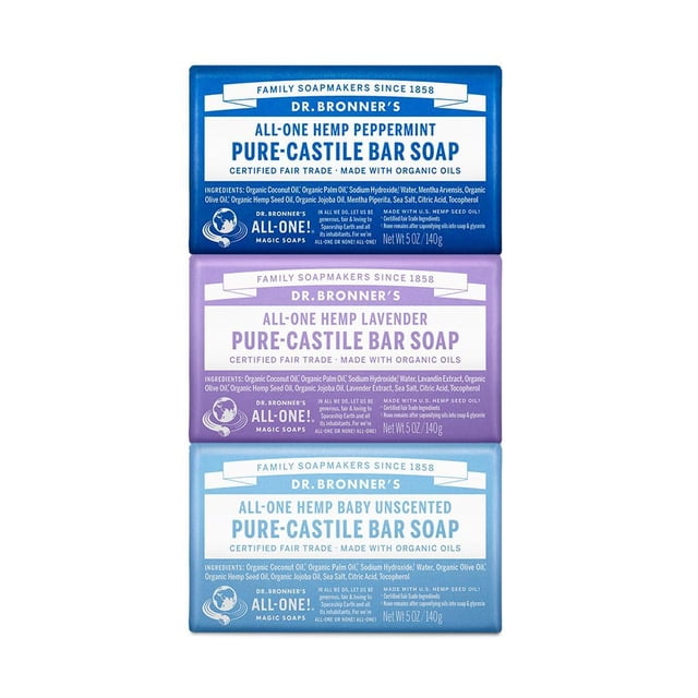 Jabón en barra Dr. Bronner's Pure-Castile Variety, paquete de 3
