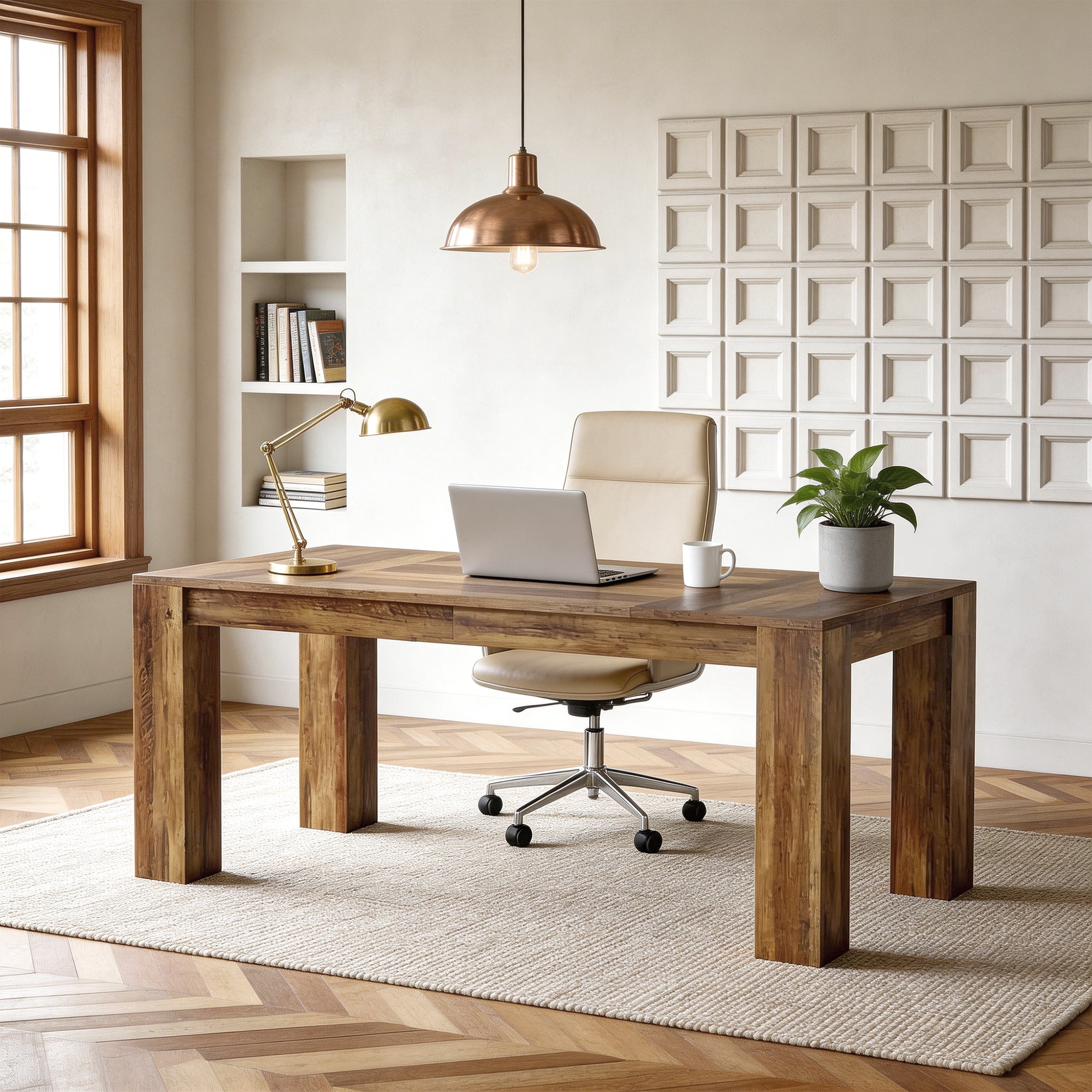 63 Inch Large Computer Desk Home Office Desk Executive Writing Desk Workstation Study Table Gaming Desk With Spacious Work Surface Sturdy Construction For Home Office Bedroom (Rustic Brown)
