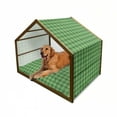 thumbnail image 1 of Checkered Pet House, Old Fashioned Irish British Tile Mosaic in Vibrant Green Colors, Outdoor & Indoor Portable Dog Kennel with Pillow and Cover, 5 Sizes, Emerald Lime Green White, by Ambesonne, 1 of 4