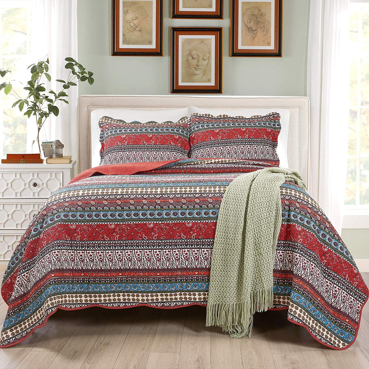 Chezmoi Collection Odette 3Piece Boho Chic 100 Soft Cotton Bohemian