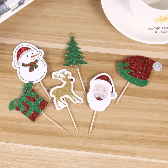 TABLZONE 12Pcs Multi Color Christmas Food Picks Cake Toppers for Holiday Party and Cake Decoration