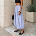 thumbnail image 5 of Palazzo Pants for Women Wide Leg Baggy Casual Balloon Pants Women Elastic Waist Pleated Harem Pants Fashion Vacation Trousers Light Purple S, 5 of 10
