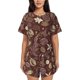 thumbnail image 1 of Balery Coffee and Flowers Conjunto de Pijama para Mujer con Estampado, Dos Piezas de Manga Corta y Shorts, Ropa de Dormir Suave con Cuello Redondo y Bolsillos-Large, 1 of 6