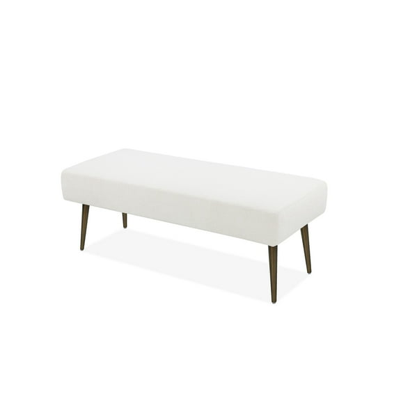 Benjara Kay 45 Inch Accent Bench, White Boucle Fabric, Bronze Tapered Steel Legs