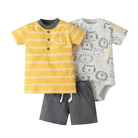 

Baby Boy Girl Striped T shirt Animal Cat Romper Shorts Outfit Set Casual Clothes