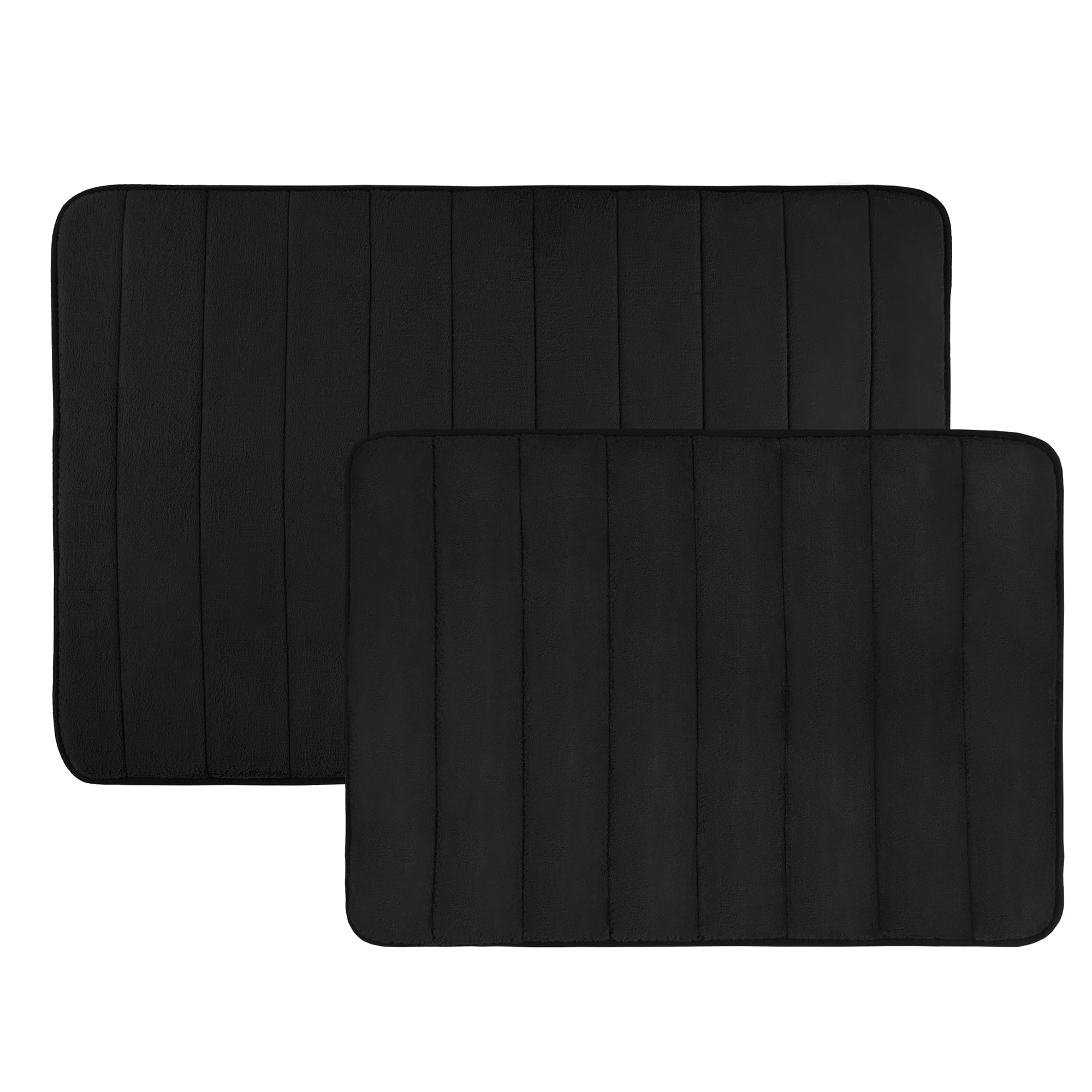 Black Non Slip 2 Pc Bath Mat Set Memory Foam Soft Microfiber Non Skid