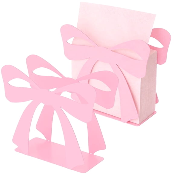 2 Pack Bow Napkin Holder, Metal Napkin Dispenser for Kitchen Countertop and Party Table Decor, Pink Tissue Dispenser Home Decor