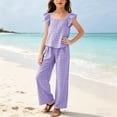 thumbnail image 2 of BXJX Girls Outfit Sets 2 Piece, Plaid Square Neck Flutter Sleeves Girls Summer Clothing Sets Purple Size 10-12 T, 2 of 9