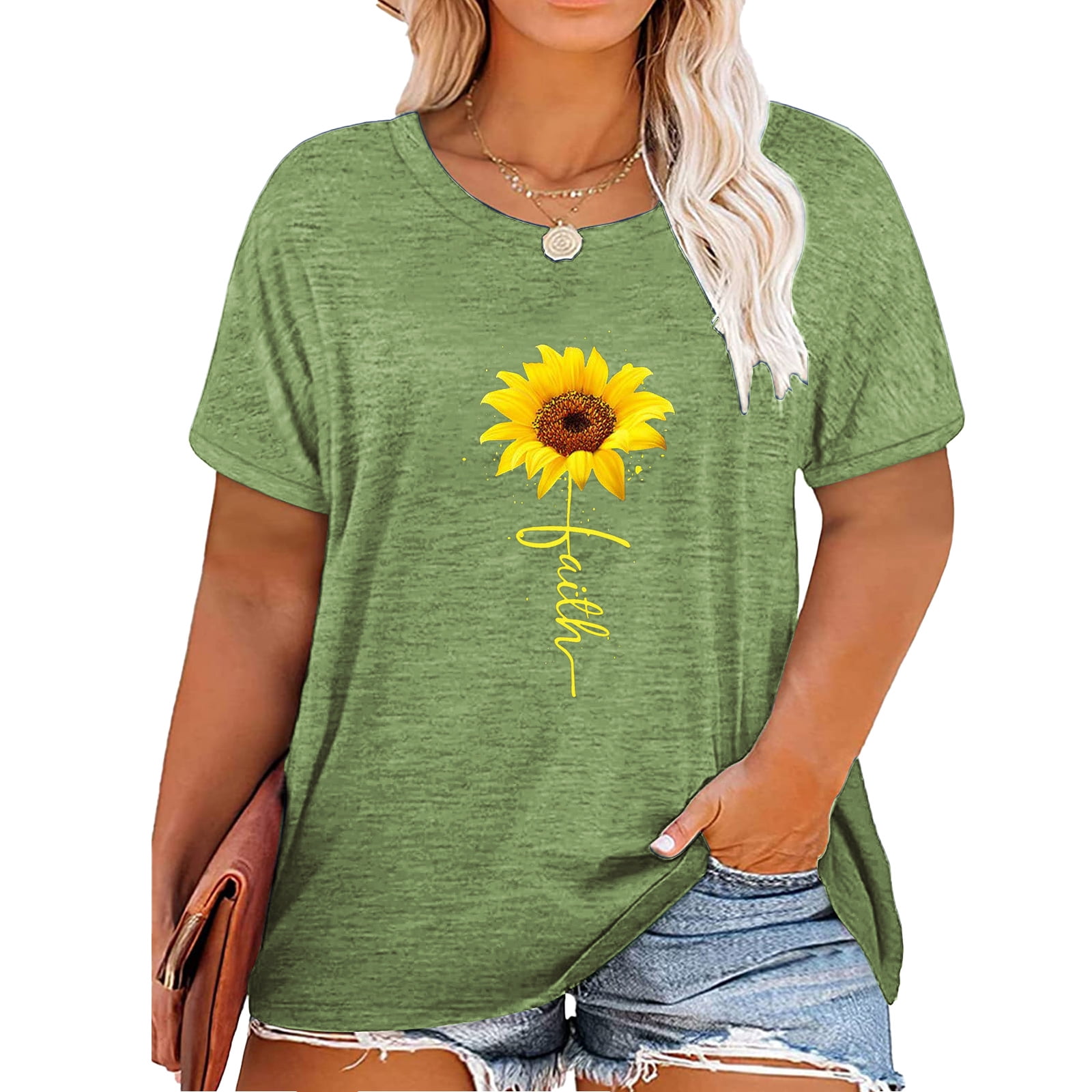 XCHQRTI Faith T Shirt Plus Women Graphic Tees Sunflower Christian Tops ...