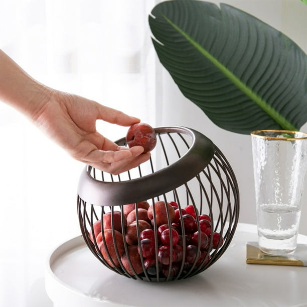Canasta de Alambre de Acero Inoxidable para Frutas para Encimera de Cocina, Diseño Geométrico Abierto, Almacenamiento Multiusos para Frutas, Verduras, Pan, 18.5x21x13cm, Blanco o Café