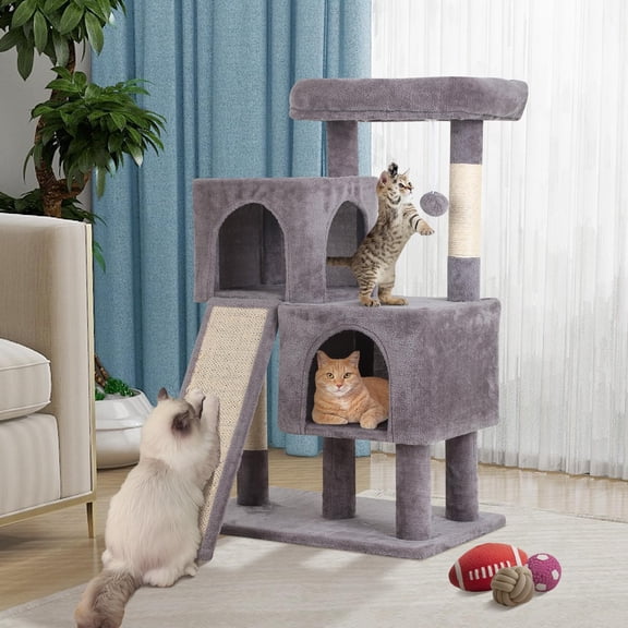 Cat Tree 36 Inch,Multi Level Cat Tower With Scching Post,Large Perch Condo For Kittens Adult Cats,Dangling Ball Play Furniture,Sturdy Ramp Climbing Station For Indoor Pets Living Room Bedroom, Grey