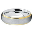thumbnail image 2 of Silly Kings 6mm Brushed Silver Tungsten Carbide Wedding Band Stepped Yellow Gold Edge Comfort Fit Ring, 2 of 3