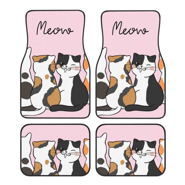 Balery Cute Cats Juego de 4 Alfombrillas para Auto, Revestimientos de Caucho Resistente, Diseño Antideslizante
