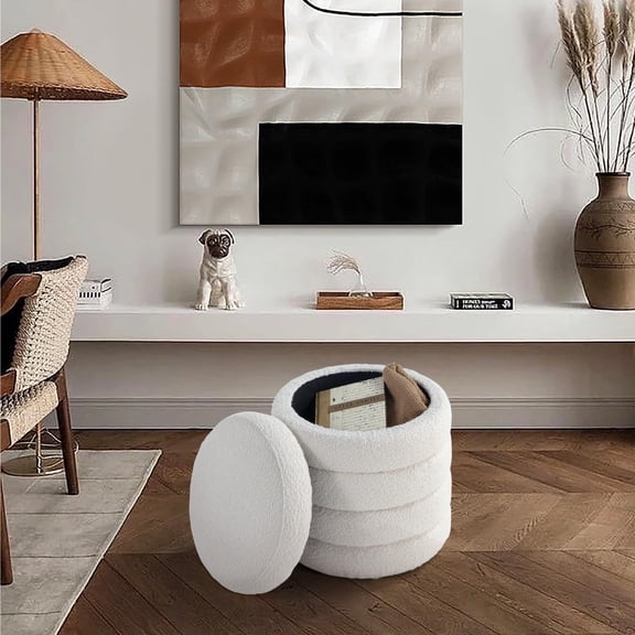 Get Set Style Furniture Haven Storage Ottoman Round White