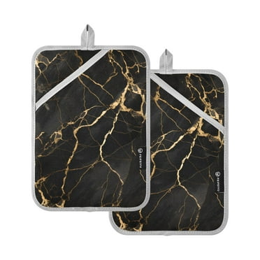 Luxury Black Gold Marble Oven Mitts 2 Pcs Pot Holders Sets Heat Resistant for Kitchen Cooking Baking 7"x9.8"