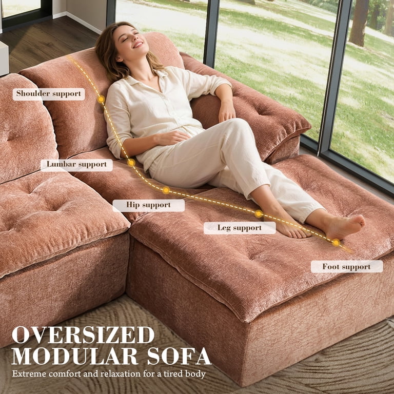 Aukfa 6-Piece U-Shaped Modular Sectional Sofa with 2 Ottomans for