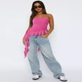 thumbnail image 4 of LYMAYTER‌ Tube Tops‌ for Women Strapless Ruffled Asymmetrical Hem Ruched Bandeau Cami Tank Comfortable, 4 of 10