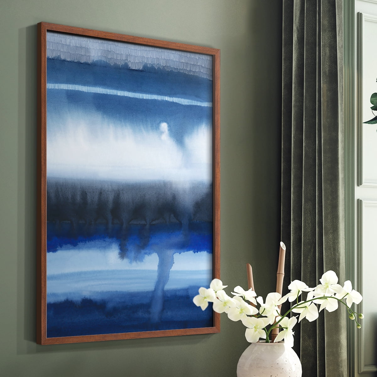 Deep Blue Shore I Framed Print in Brown Solid Wood Framed Print No Nail Hanging