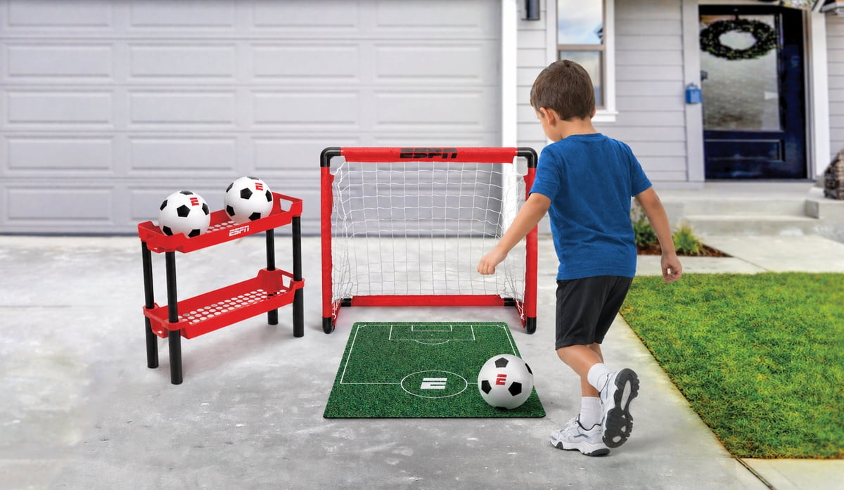 ESPN My First Soccer Goal Set for Kids Aged 3-5, Includes 3 Mini Soccer Balls, Storage Rack, and Play Mat