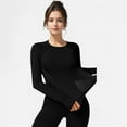 thumbnail image 4 of Women's Long Sleeve Fitted Crew Neck Top with Thumbhole Cuffs and Seam Detailing - Small, Black, 4 of 7