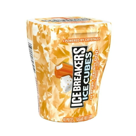 ICE BREAKERS Ice Cubes Orange Cream Pop Sugar Free Chewing Gum Bottle, 3.24 oz (6 Bottles)