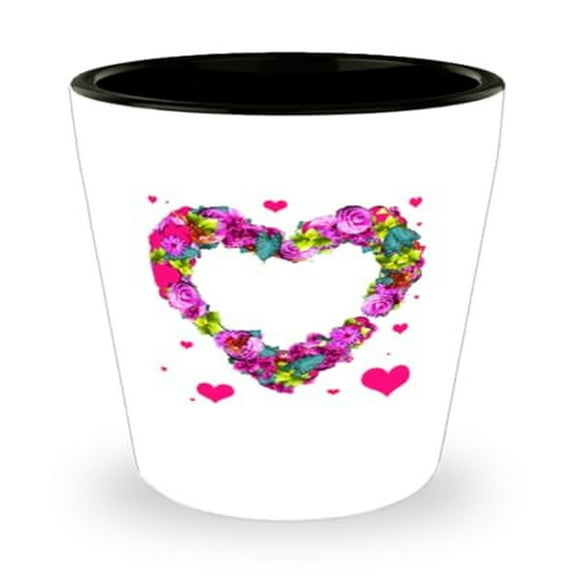 Valentines Day Shot Glass, Floral Heart Design, Love Gift, Mini Glassware, 1.5oz Cup