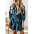 thumbnail image 6 of Prussian Blue 3/4 Sleeve Shirred High Waist Buttoned Mini Dress | [ZhiHiMeRi] | (US 12-14)L, 6 of 8