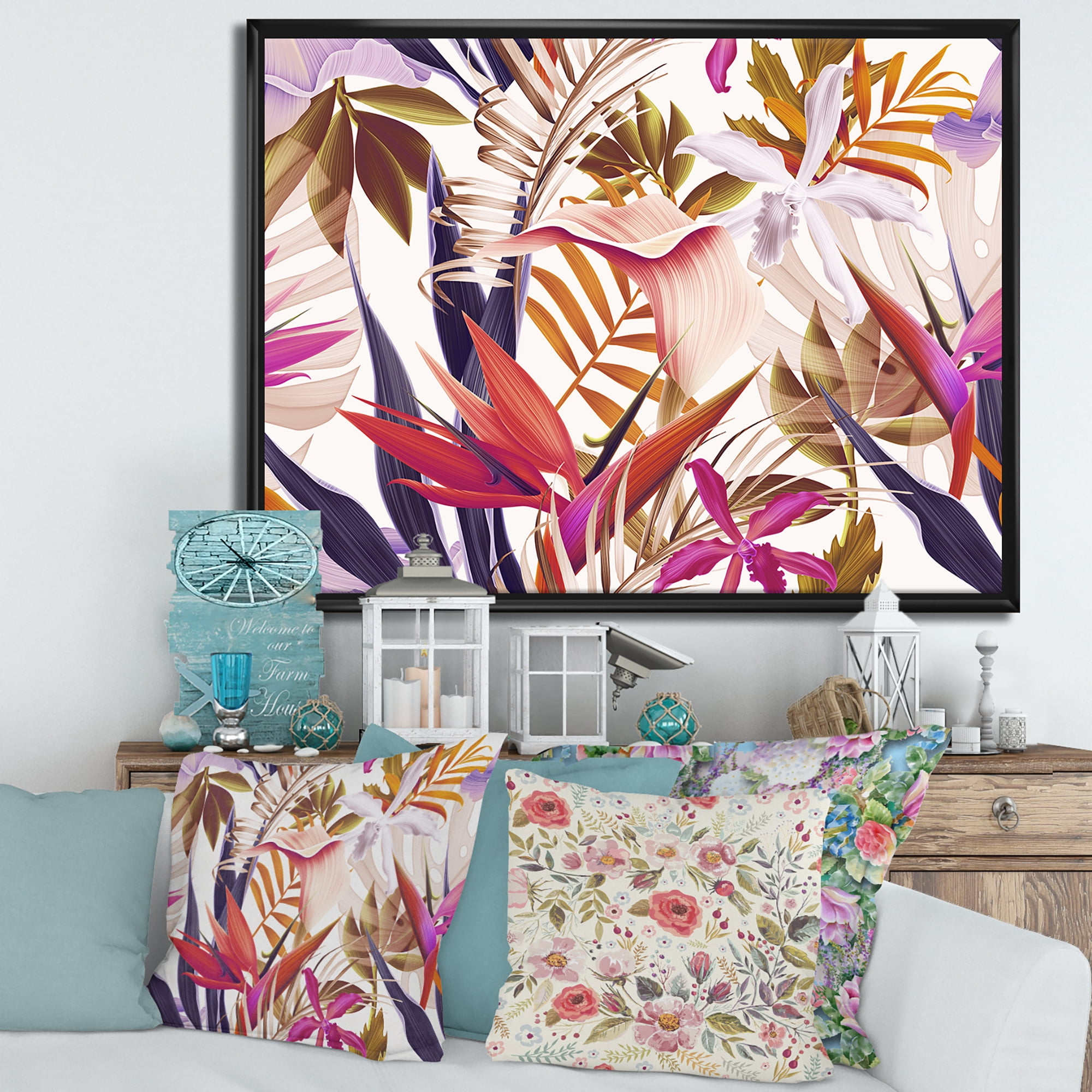 Designart 'VIntage Tropical Flowers III' Traditional Framed Canvas Wall Art Print