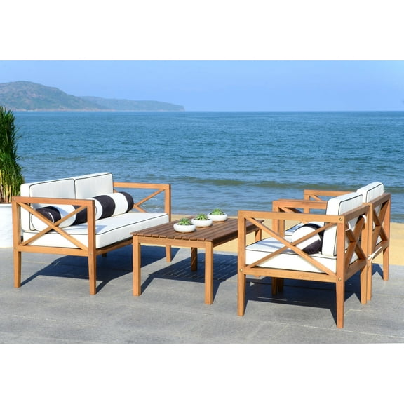 Safavieh Nunzio 4-Piece Eucalyptus Wood Outdoor Set in Teak Brown/Beige