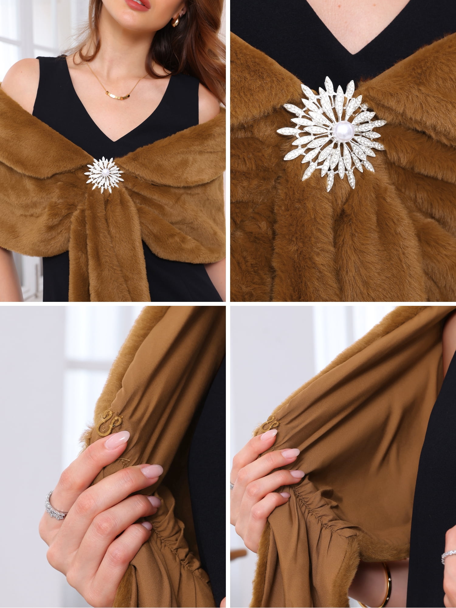 DARING DIVA Women's Elegant Faux Fur Shawl Wrap Cape XL Brown