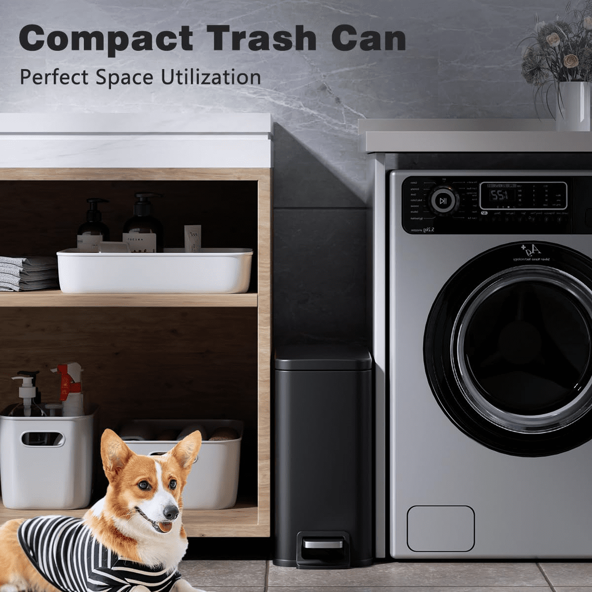 Trash Can Small Pedal Type Trash Capacity 1.6Gallon/6liter Steel Garbage Stainless for Bedroom Living Room Trash Can Removable Inner Bucket Fingerprint Resistant Surface Pet-Proof Design