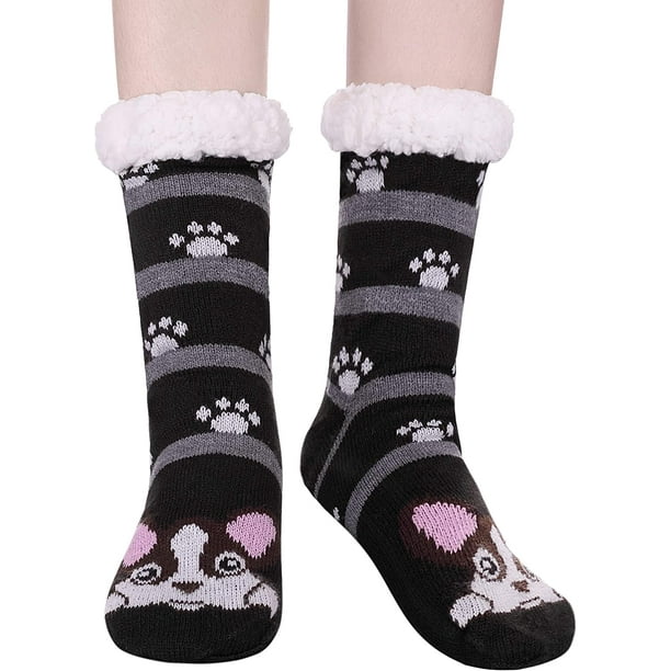 Calcetines de invierno para mujer con forro polar suave y cálido con cara de animal de dibujos animados de punto para mujer Vhermosa CJWUS-6384