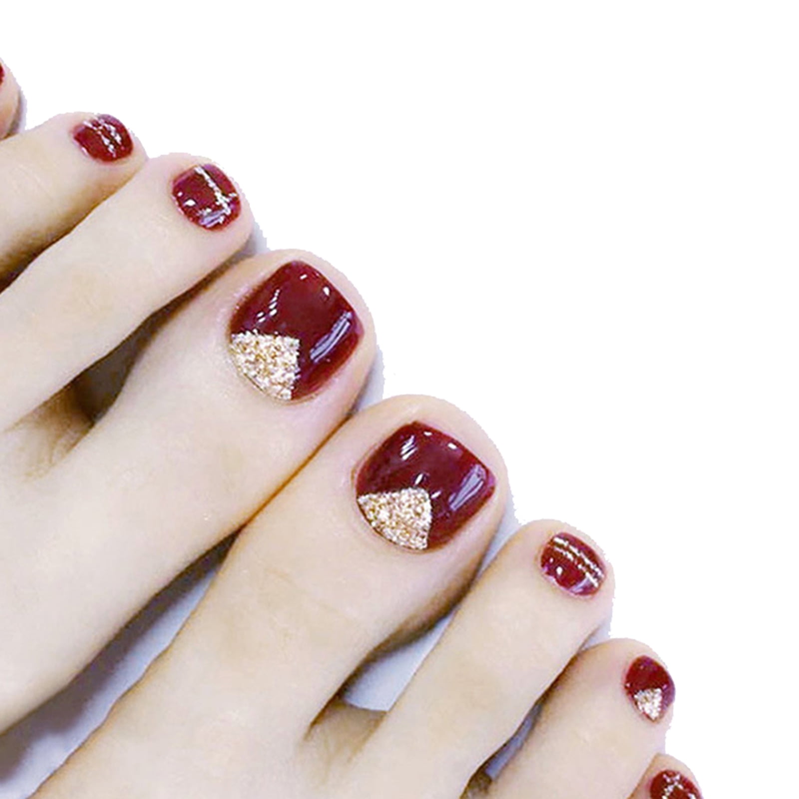 Diamond Glitter Manicure Toe Patch Glue Jjp039-B3 Wine Red Gold Powder Short  False Toenails Full Cover Press On Toenails Fake Toenails Artificial Feet  Nails for Women Girls - Walmart.com