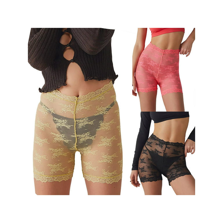 Women's Sheer Lace Shorts, Summer Super Thin Breathable High Waist Anti- Chafing Panty Shorts 
