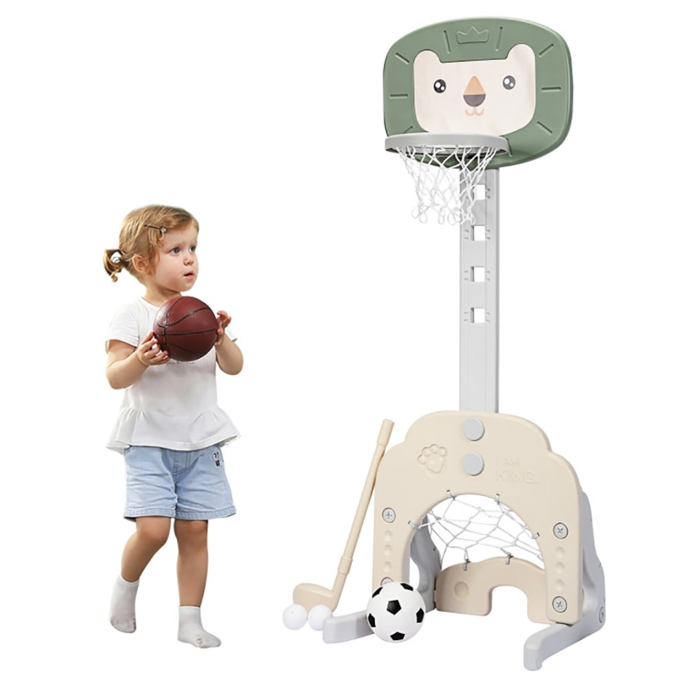 Demifill Toddlers Basketball Hoop Stand, 3-in-1 Adjustable Kids Basketball Hoop Sports Set, Portable Indoor Outdoor Activity Playset Gift for Kids, Green