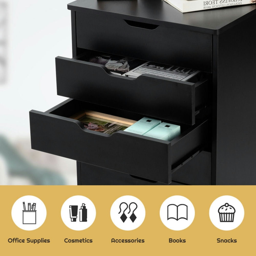 Demi Bonn 5 Drawer Mobile Lateral Filing Cabinet Storage Home Office Floor Cabinet with 4 Wheels, Black