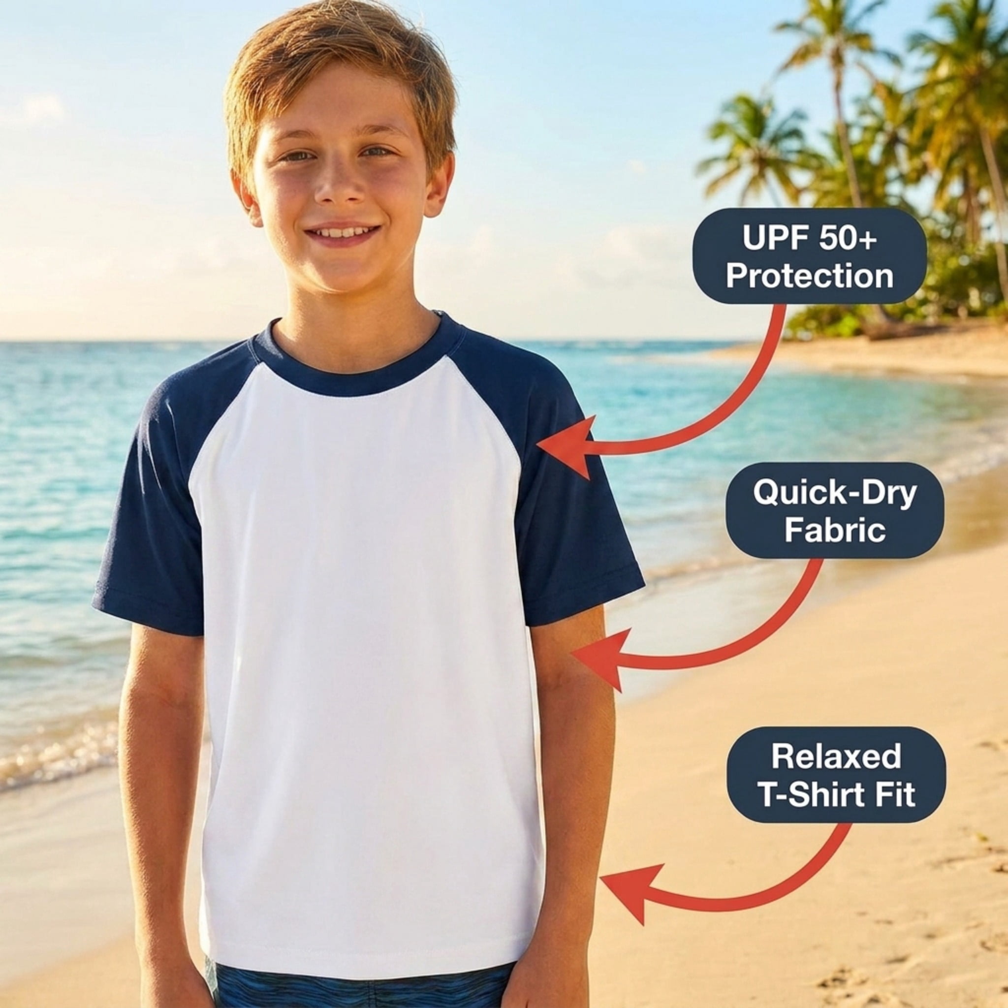 Kanu Surf Boys' Short Sleeve UPF 50+ Rashguard Swim Shirt