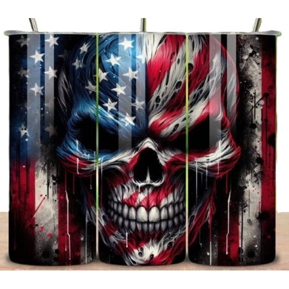 20oz Tumbler - American Flat Skull - USA