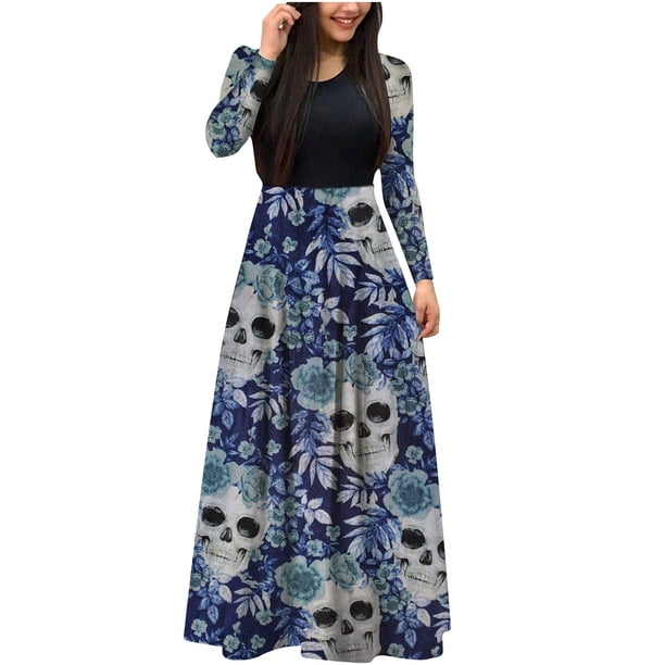Vestido de patchwork con cuello redondo y manga larga estampado a la moda para mujer Pompotops hdfakjf4767