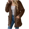 thumbnail image 6 of Lovskoo Womens Fuzzy Fleece Long Jacket Solid Color Long Sleeve Full Zip Pockets Hooded Jacket Casual Trendy Outerwear Brown, 6 of 9