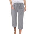thumbnail image 2 of Capri Pants for Women 2025 Linen Casual Drawstring Elastic Waist Cargo Capris with Large Pocket Womens Cropped Pants, 2 of 7