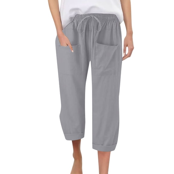 Wangmeiwg Women's Pants Women Casual Pants High Waisted Wide Leg Trousers with Drawstring Elastic Waist Comfortable Straight Leg Long Pants with Pockets Grey S