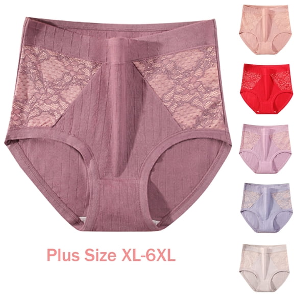 Dgankt Womens Underwear Solid Lace Plus Size High Waist Leak Proof Cotton Crotch Shorts Underwear Panties,Size XL-6XL
